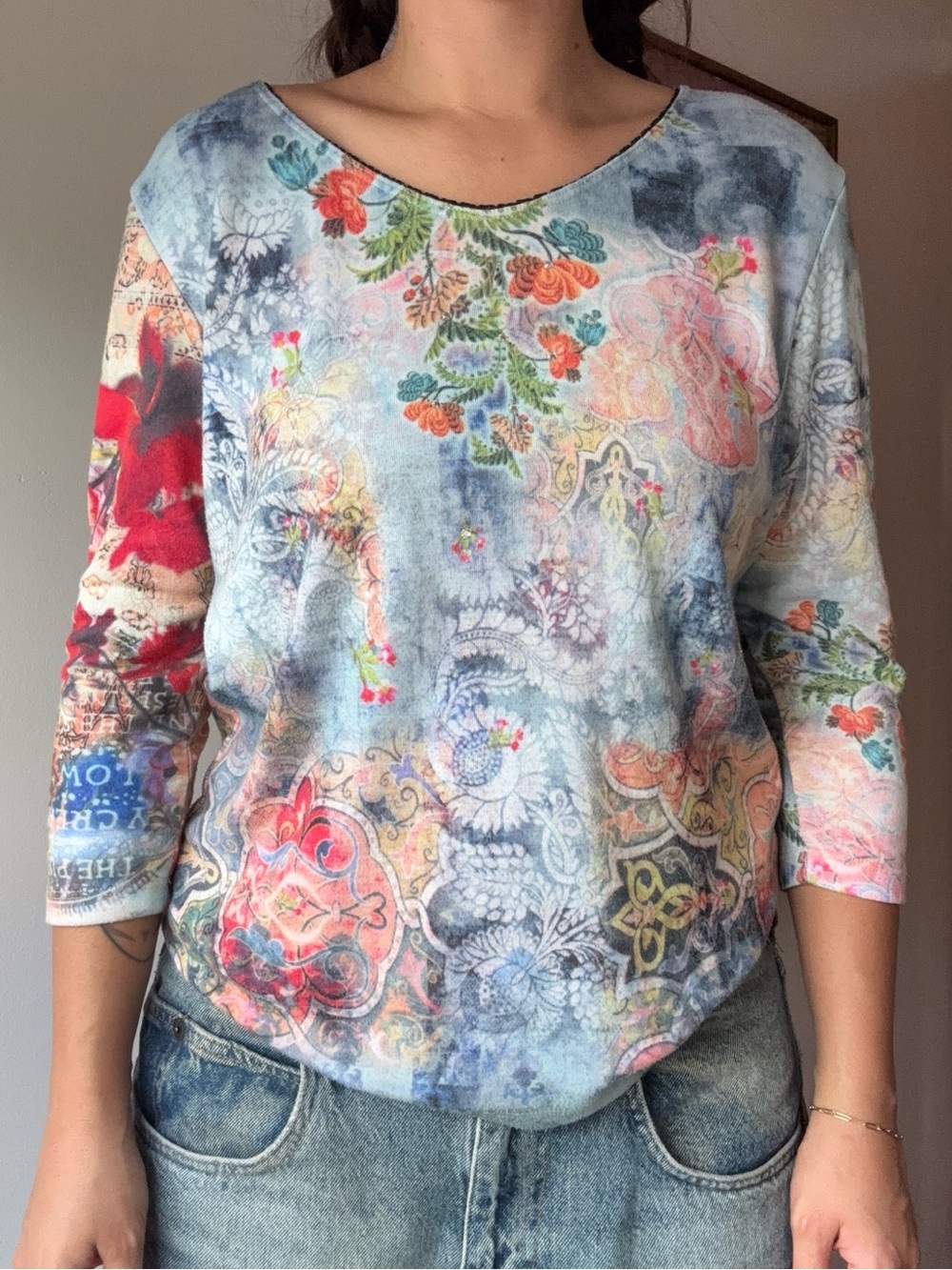 Vintage Y2K Yukiko Multicolor Whimsigoth 3/4 Sleeve Top